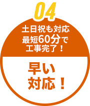 土日祝も対応最短60分で工事完了！早い対応！